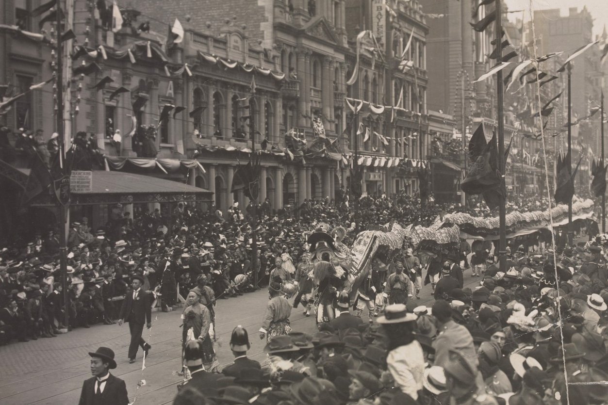 History Council Victoria Feb26 FL15617693 Chinese procession in Collins near Elizabeth Street Harvie and Sutcliffe photographers 1901