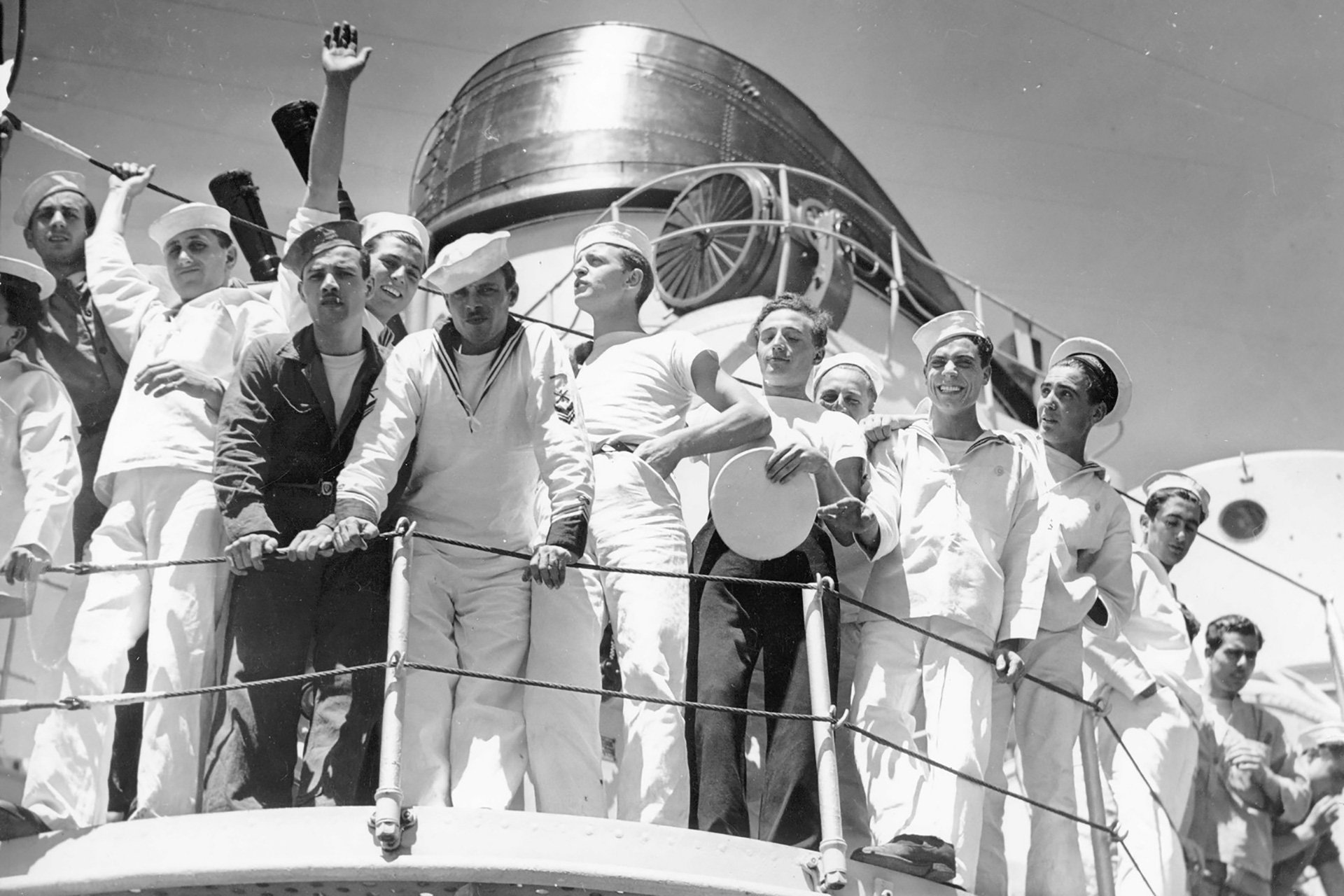 History Council Victoria Feb26 FL15769891 Italian sailors on ship at Port Melbourne 1938